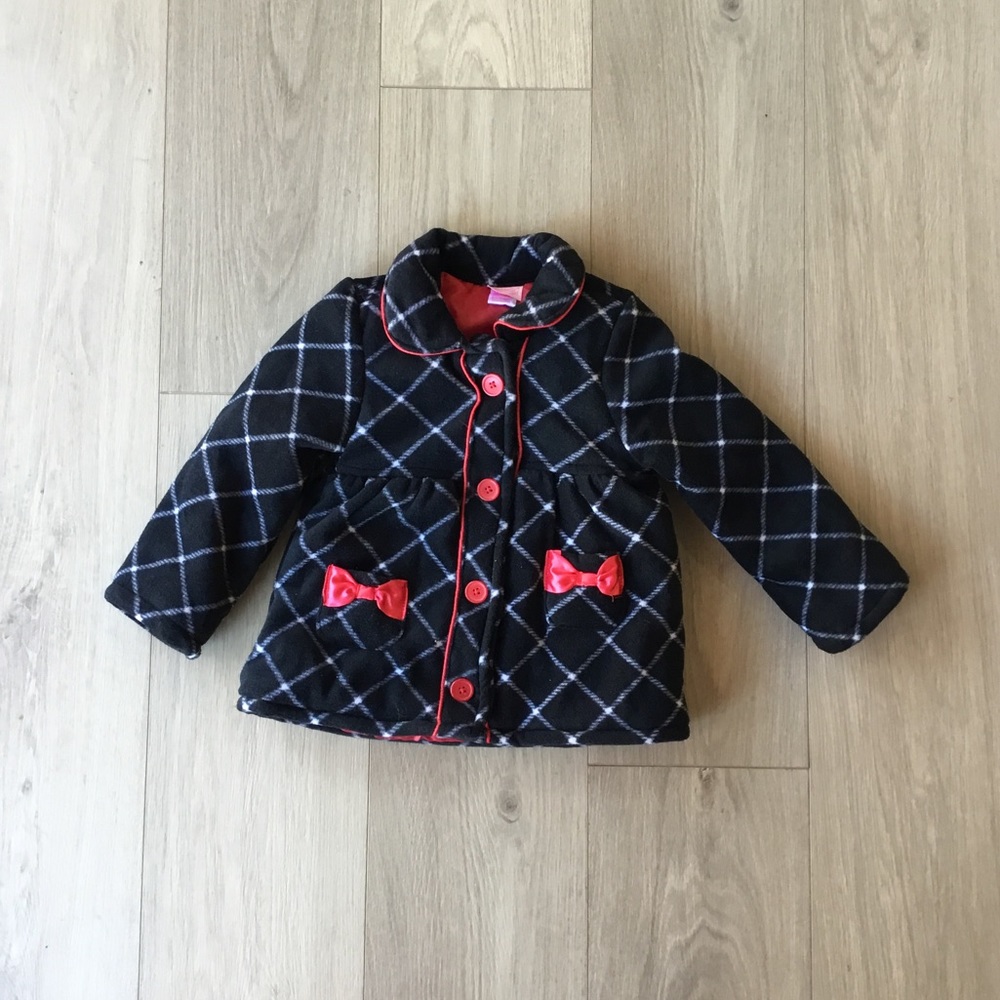 Little Girl’s Black Peacoat with Red Bows